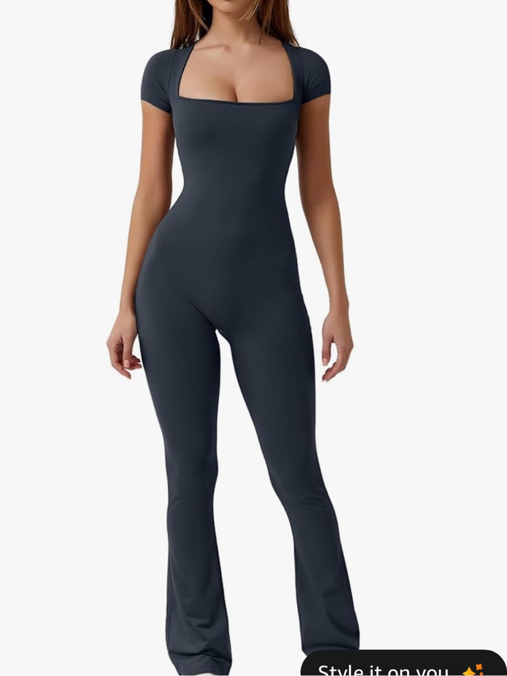 Square Neck Full-Length Bodycon Jumpsuit -navy blue